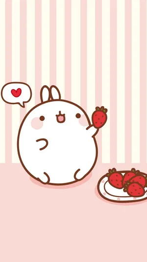 Cute Kawaii Molang With Strawberries Wallpaper