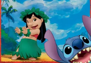 Cute Lilo And Stitch Sharing A Heartwarming Moment Wallpaper