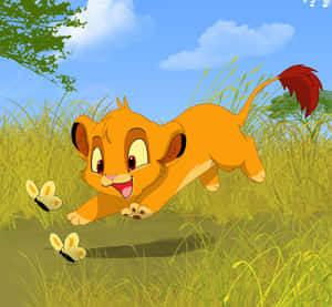 Cute Lion King Baby Simba Chasing Butterflies Wallpaper