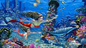 Cute Mermaid Under The Sea Wallpaper