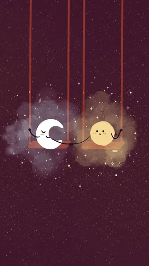 Cute Moon And Planet Aesthetic Phone Wallpaper