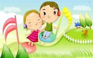Cute Music Little Kids Cartoon Art Wallpaper