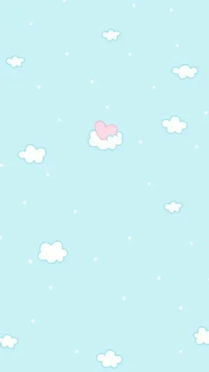 Cute Pastel Blue Aesthetic Clouds With Heart Wallpaper