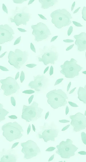 Cute Pastel Green Flowers And Leaves Pattern Wallpaper