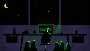 Cute Penguins At Desk Wallpaper