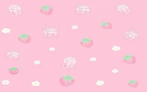 Cute Pink Aesthetic Strawberry Desktop Wallpaper