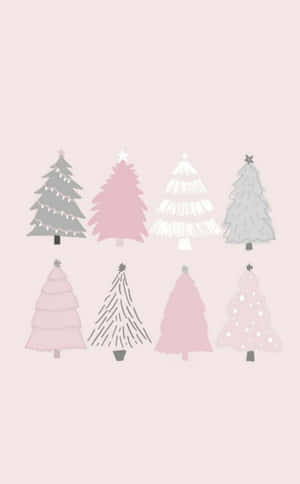 Cute Pink Christmas Tree Design Wallpaper