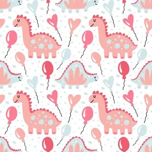 Cute Pink Dinosaur Pattern With Balloons Wallpaper