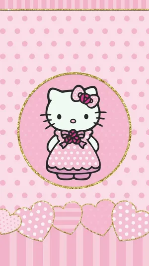 Cute Pink Hello Kitty In Circle Wallpaper