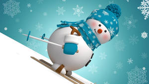 Cute Snowman Skiing Wallpaper