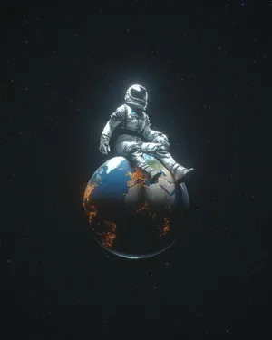 Cute Spaceman Resting On Earth Wallpaper