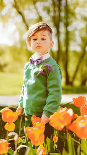 Cute Stylish Boy In Garden Wallpaper