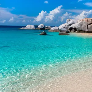 Cute Summer Beach With Large Rocks Wallpaper