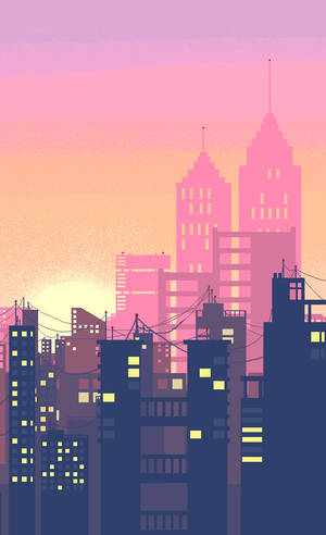 Cute Synthwave City Art Wallpaper