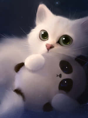 Cute White 3d Cat Wallpaper