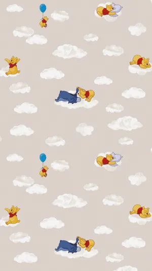 Cute Winnie The Pooh Cloud Pattern Wallpaper
