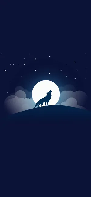 Cute Wolf Full Moon Vector Wallpaper