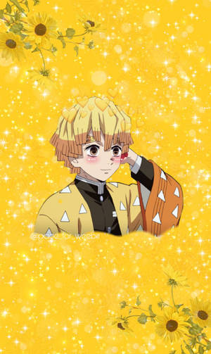 Cute Zenitsu Sunflower Borders Wallpaper