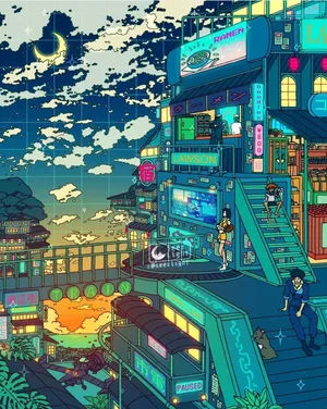 Cyberpunk Cityscape Dusk Aesthetic Wallpaper