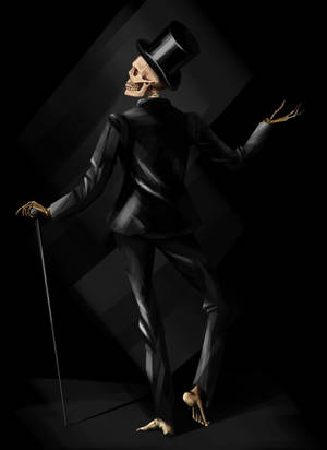 Dark Aesthetic: A Black Magician Suit On A Skeleton, Reflecting A Mysterious And Intriguing Vibe. Wallpaper