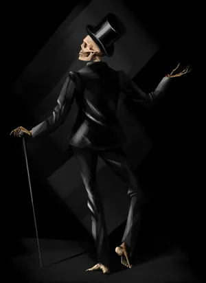 Dark Aesthetic: A Black Magician Suit On A Skeleton, Reflecting A Mysterious And Intriguing Vibe. Wallpaper