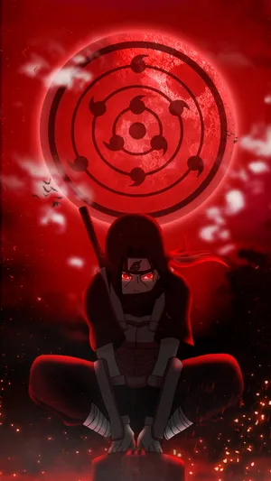 Dark Aesthetic Cartoon Itachi Uchiha Squatting Wallpaper
