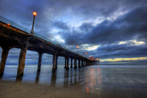 Dark Blue Clouds At Pier Wallpaper