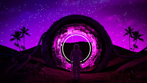 Dark Neon Pink And Purple Astronaut Wallpaper