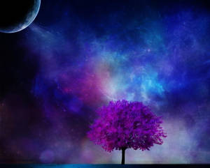 Dark Purple Tree And Galaxy Wallpaper