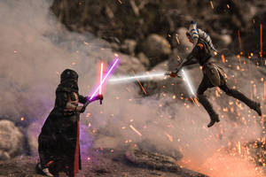 Darth Revan Battles Ahsoka Tano In Iconic 'star Wars: Knights Of The Old Republic' Scene Wallpaper