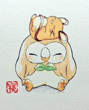 Dedenne And Rowlet Drawing Wallpaper