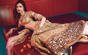 Deepika Padukone Gold Bridal Lehenga Wallpaper