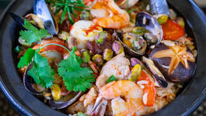 Delectable Seafood Paella Feast Wallpaper