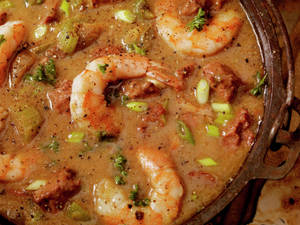 Delicious Gumbo With Shrimp In A Bowl Wallpaper