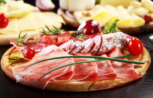 Delicious Ham And Salami Platter Wallpaper