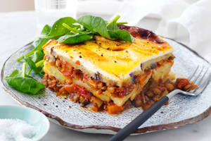 Delicious Portioned Moussaka With Veggies & Meat Wallpaper