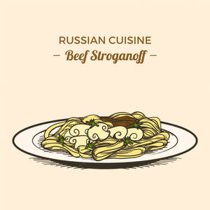 Delicious Russian Cuisine - Beef Stroganoff Cartoon Art Wallpaper