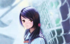 Delightful Cartoon Girl Enjoying The Beauty Of Nature Wallpaper