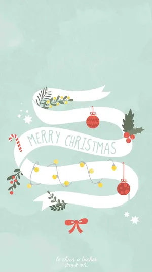 Delightful Christmas Ribbon Illustration For Iphone Wallpaper
