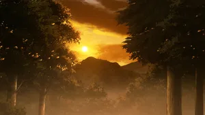 Demon Slayer Scenery Sunset In Forest Wallpaper
