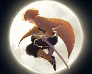 Demon Slayer Zenitsu Full Moon Wallpaper