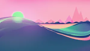 Desert Sun Blue-pink Illustration Wallpaper