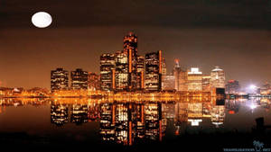 Detroit Renaissance Center Under Moonlight Wallpaper