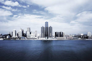 Detroit Skyline White Clouds Wallpaper