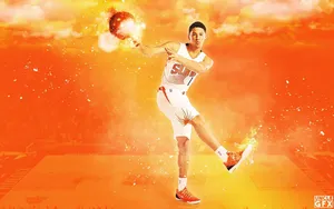 Devin Booker Burning Orange Background Wallpaper