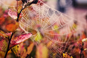 Dewy Spider Web Autumn Leaves.jpg Wallpaper