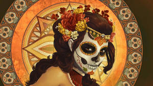 Dia De Los Muertos White Mask Woman Facing Wallpaper