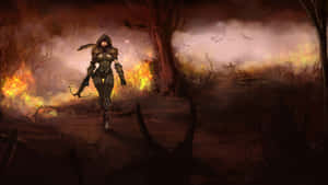 Diablo 4k Demon Hunter In Burning Woods Wallpaper