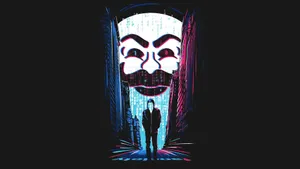 Digital Art Street With Hacker Mask Wallpaper