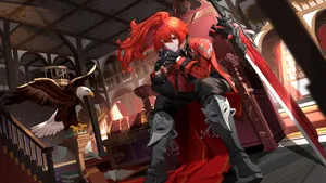 Diluc On Red Chair Wallpaper